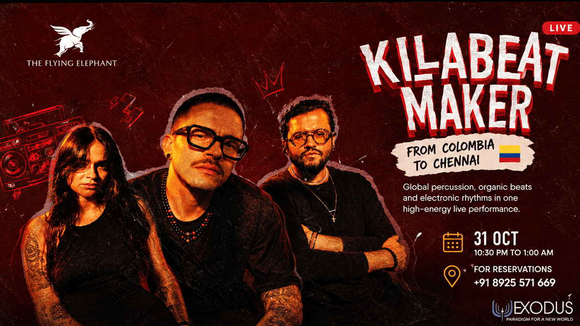 Kilabeat Maker live in Chennai, featuring Colombian performers and a fusion of percussion, beatboxing and electronic music